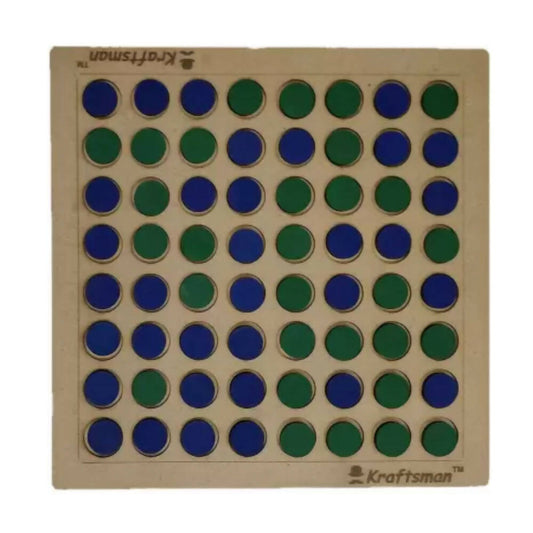Wooden pegboard with blue and green pegs on a Kraftsman branded board