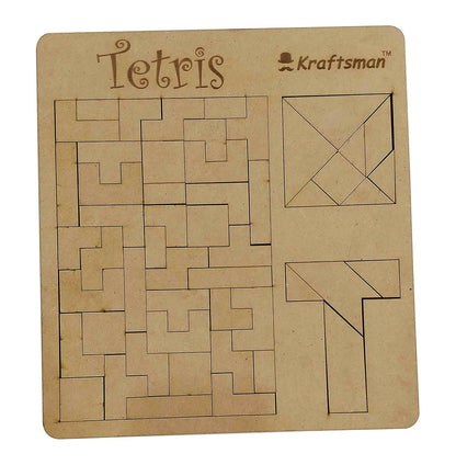 Wooden puzzle inspired by Tetris with 'Kraftsman' branding on a white background