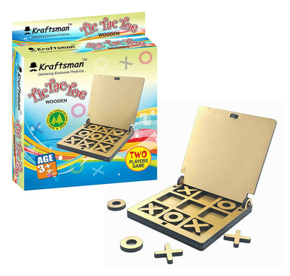 Kraftsman Tic Tac Toe wooden game set with packaging on a white background
