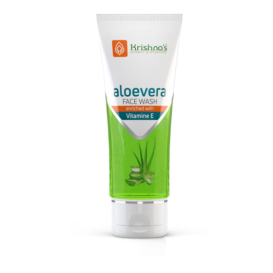 Tube of Krishna's Aloe vera face wash on a white background