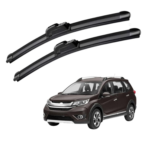 Two car wipers on a white background with a brown SUV below.