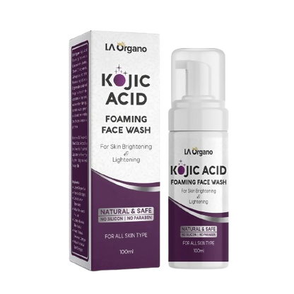 LA Organo Kojic Acid Foaming Face Wash packaging and bottle on a white background