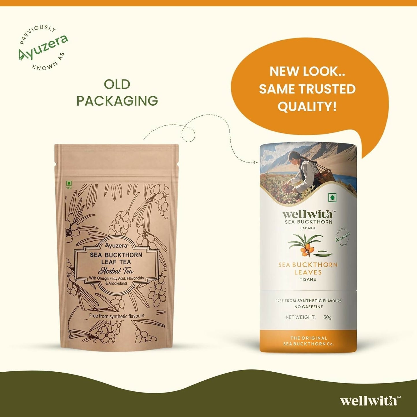 Wellwith Sea Buckthorn Raw Leaves Tea - Himalayan Herbal Leaf Tea