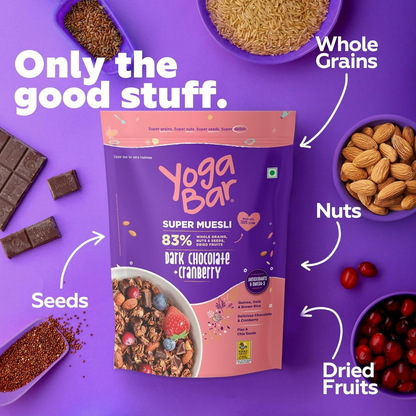 Yoga Bar Wholegrain Breakfast Muesli - Fruits, Nuts + Seeds + Dark Chocolate