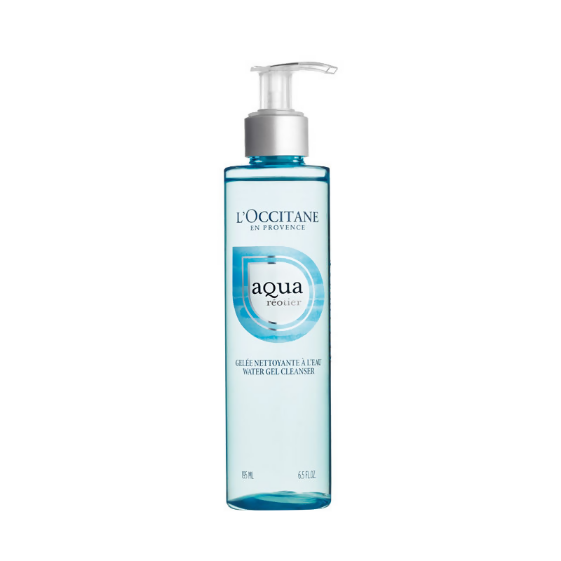 L'Occitane Aqua Réotier gel cleanser bottle on a white background
