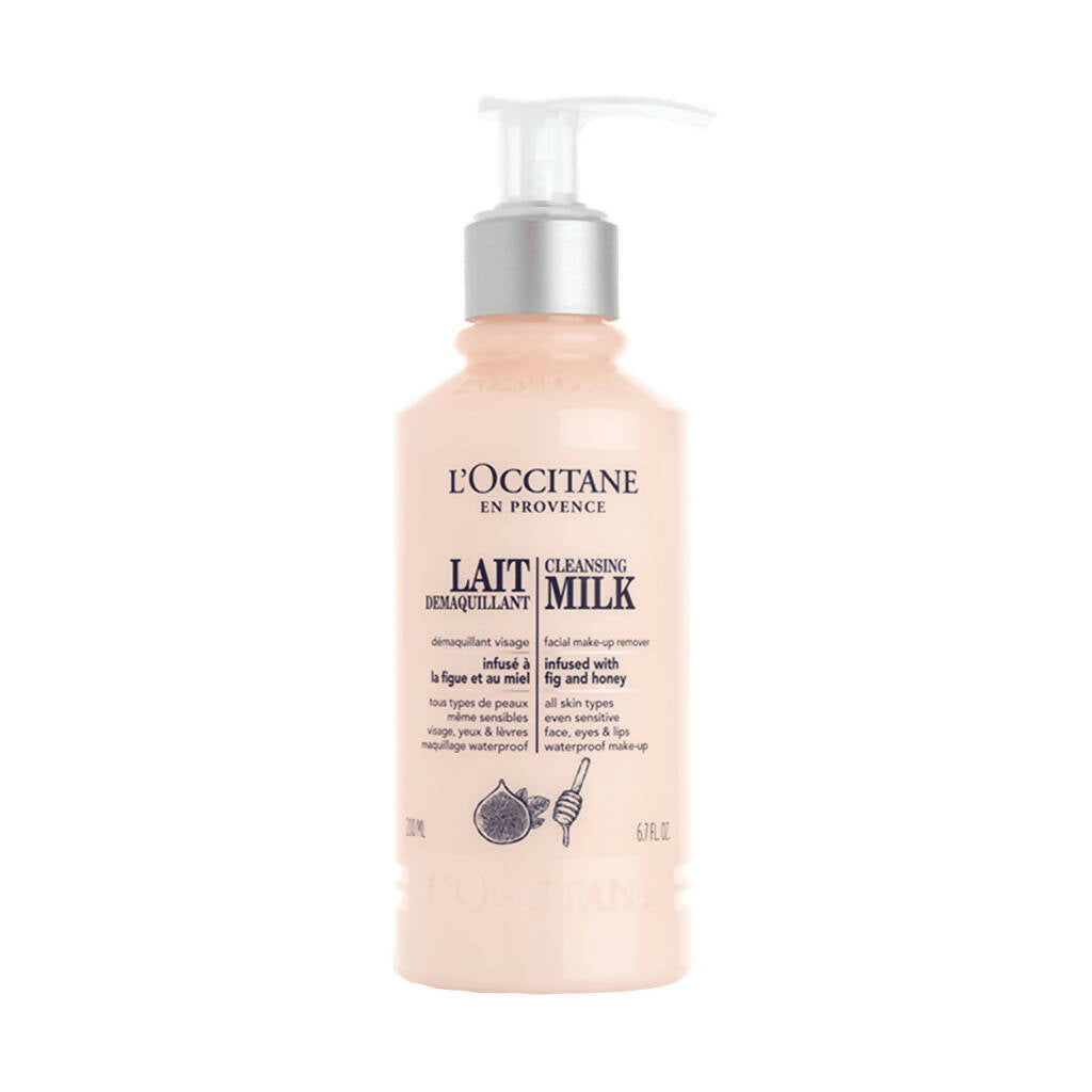 L'OCCITANE cleansing milk bottle on a white background