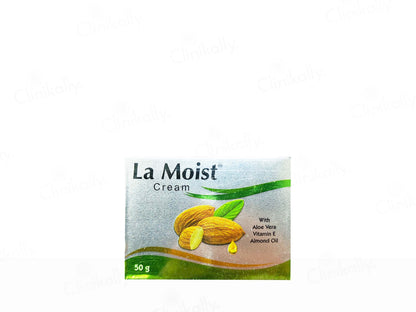 La Moist cream packaging with almonds on a white background