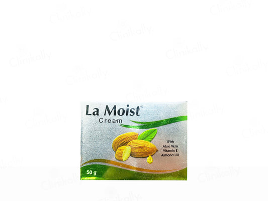 La Moist cream packaging with almonds on a white background