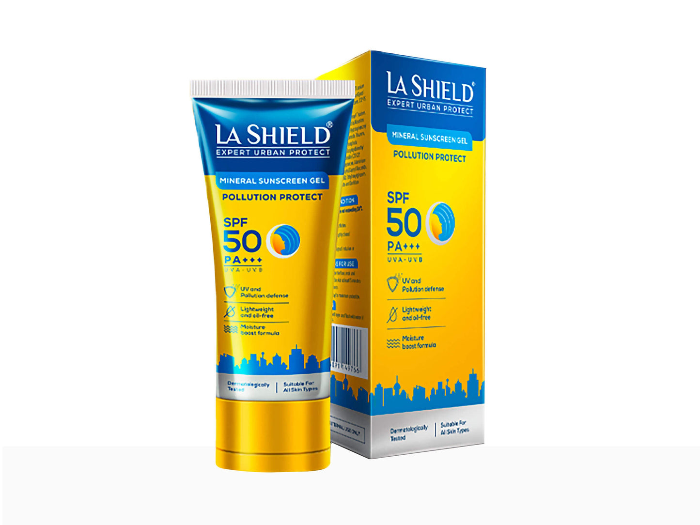 La Shield sunscreen gel with packaging on a white background
