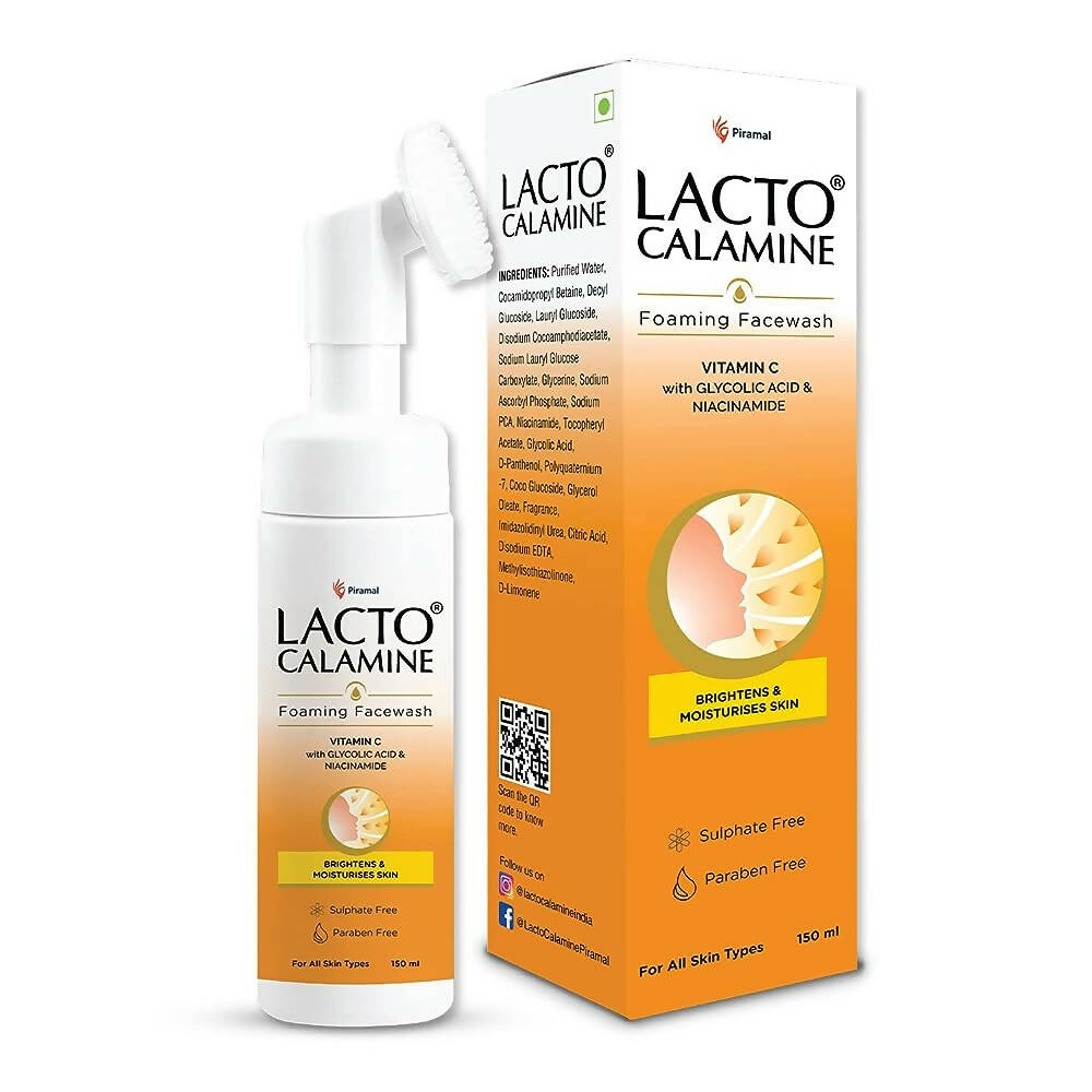 Lacto Calamine foaming facewash bottle and packaging on a white background