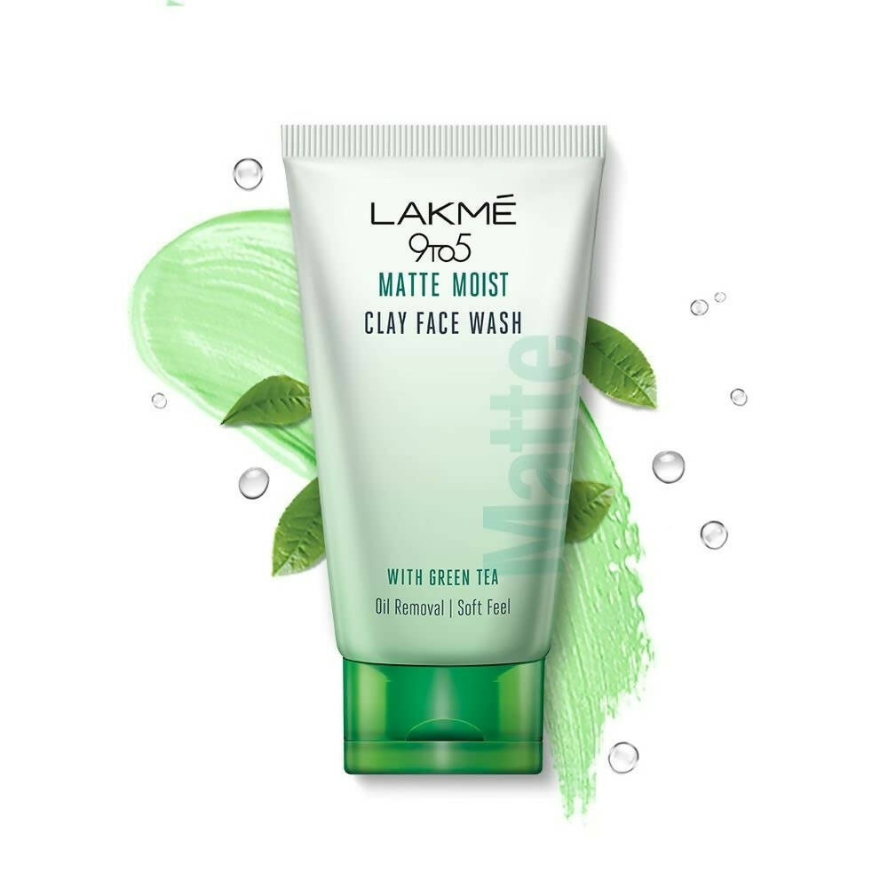 Lakme 9to5 Matte Moist Clay Face Wash with green tea on a white background