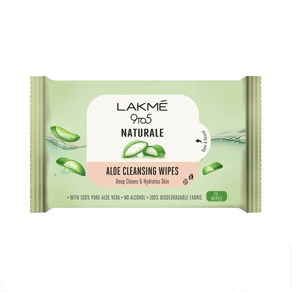 Lakme 9 to 5 Naturale Aloe Cleansing Wipes packaging on a white background