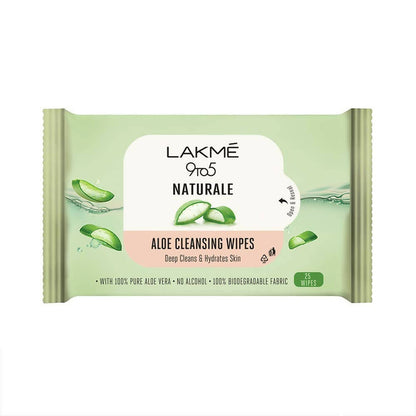 Lakme 9 to 5 Naturale Aloe Cleansing Wipes packaging on a white background