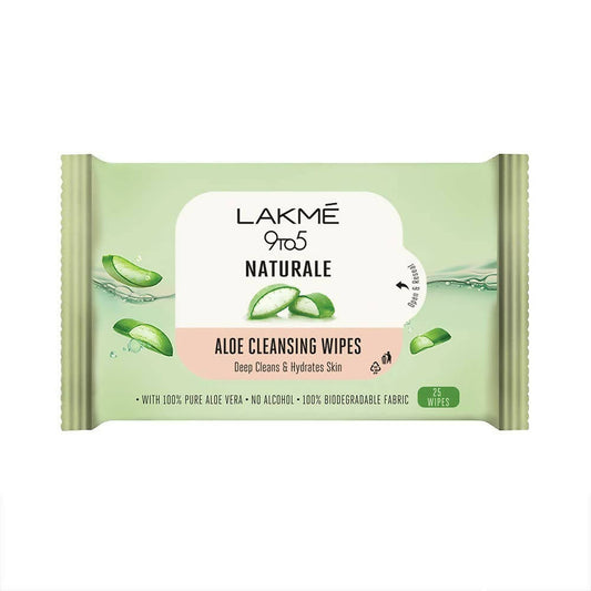 Lakme 9 to 5 Naturale Aloe Cleansing Wipes packaging on a white background