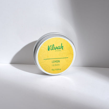 Vilvah Lemon Lip Balm container on a white background