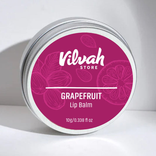 Vilvah Grapefruit Lip Balm container on a white background