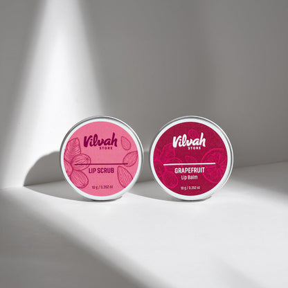 Two lip care products from Vilvah Store on a light gray background