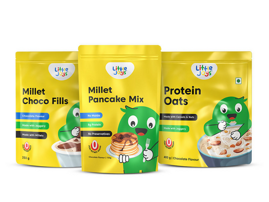 Three packages of Little Jugs food products on a white background