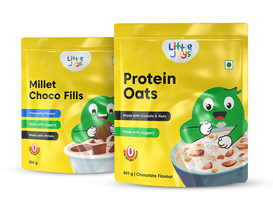 Two packages of 'Little Jugs' food products on a white background