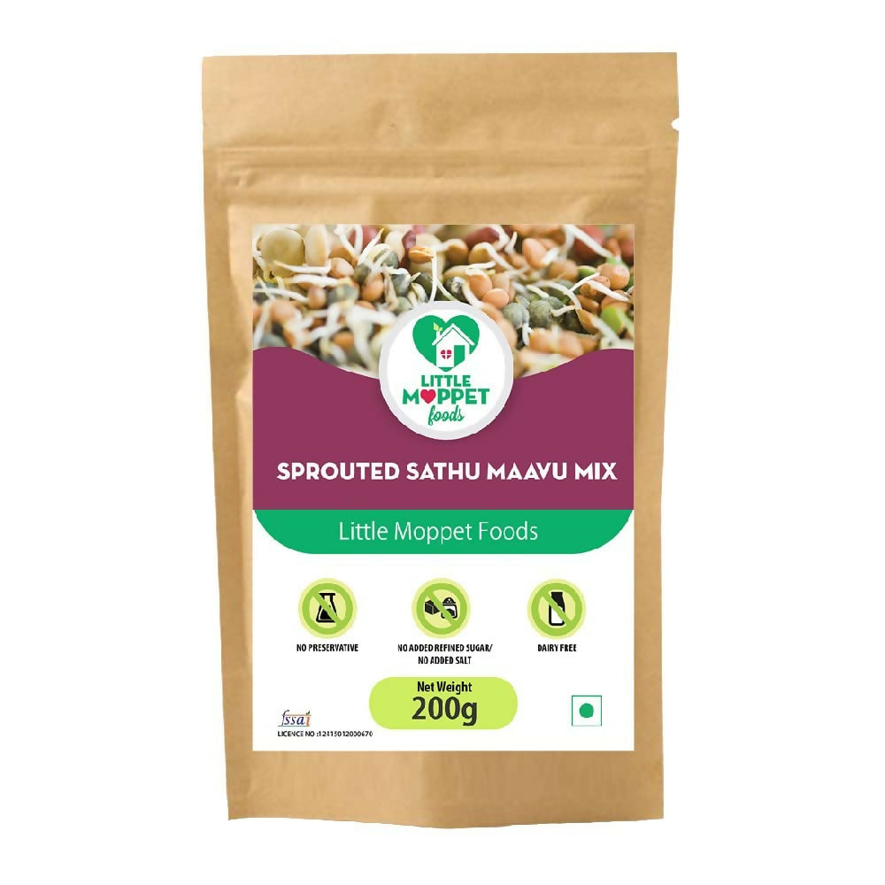 Package of Little Moppet Foods Sprouted Sathu Maavu Mix on a white background