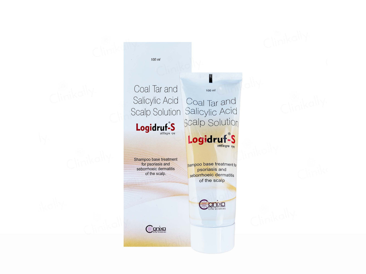 Logidrut-S coal tar and salicylic acid scalp solution packaging on a white background