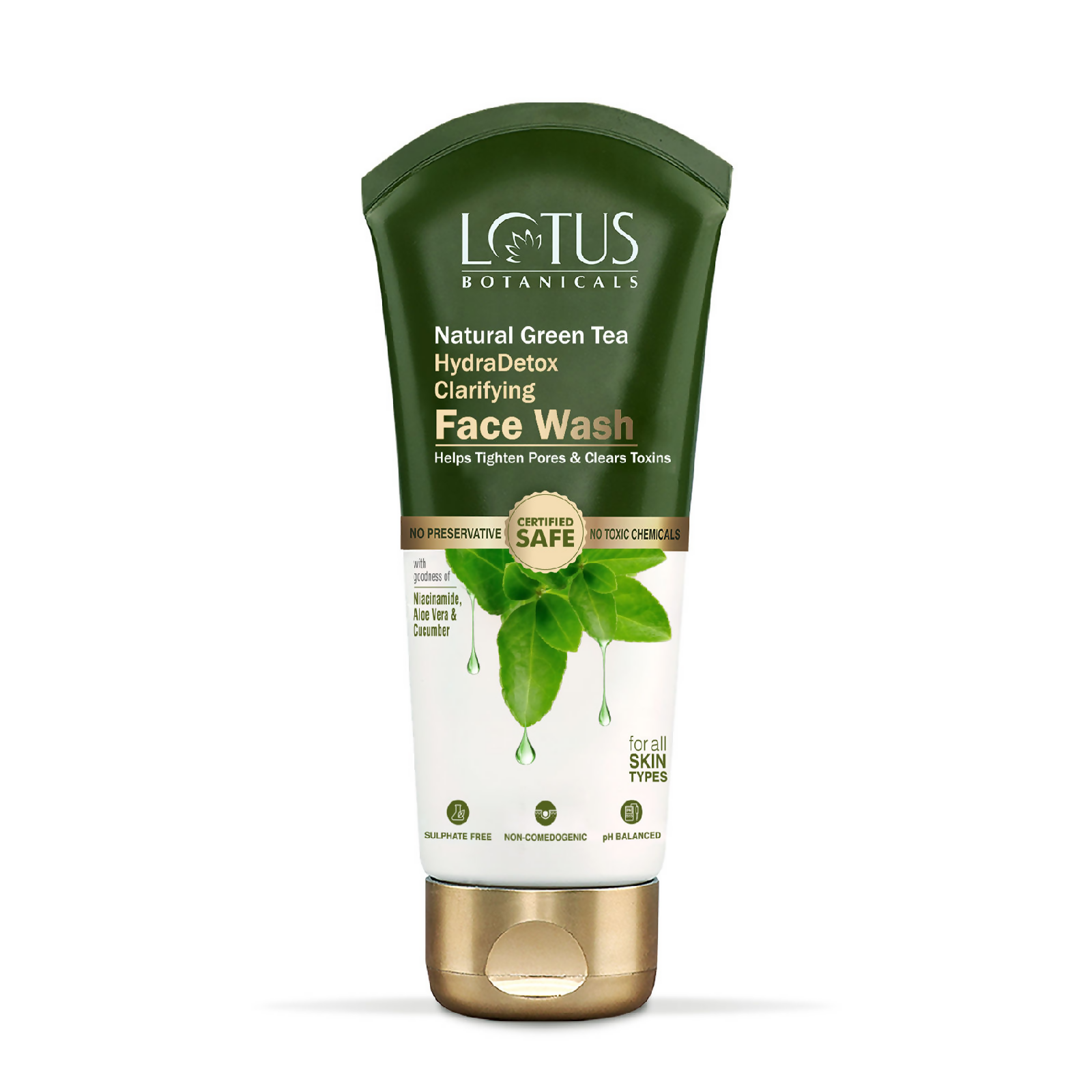 Tube of Lotus Botanicals Green Tea Face Wash on a white background