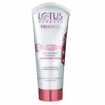 Tube of Lotus Herbals ProBrite Illuminating Radiance Cleansing Foam on a white background