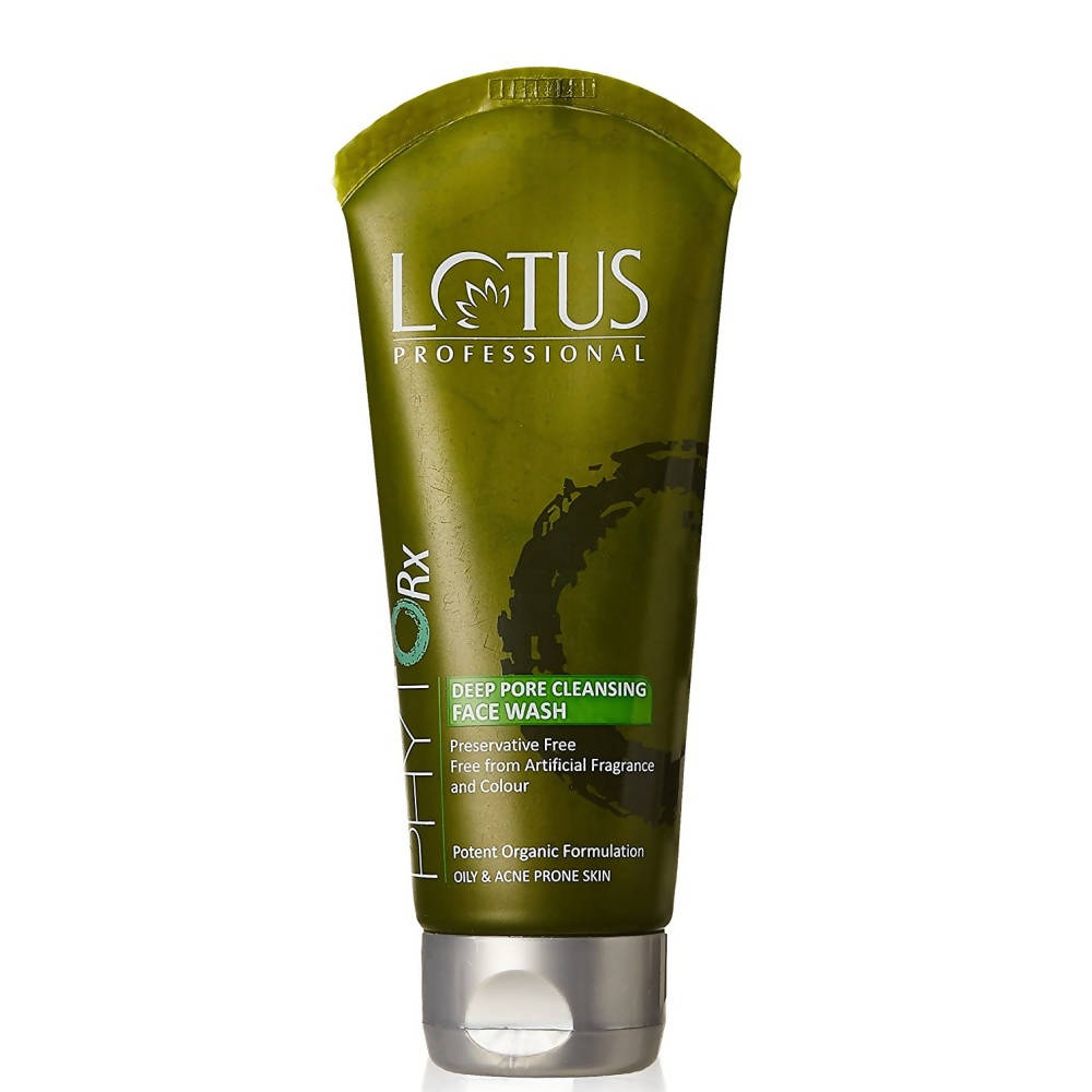 Green tube of Lotus Professional face wash on a white background