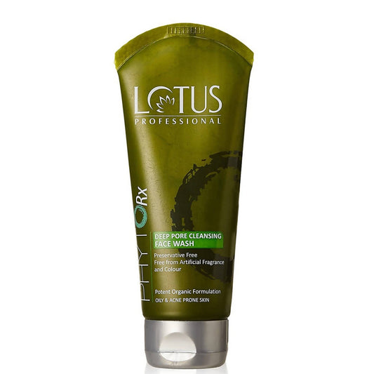 Green tube of Lotus Professional face wash on a white background