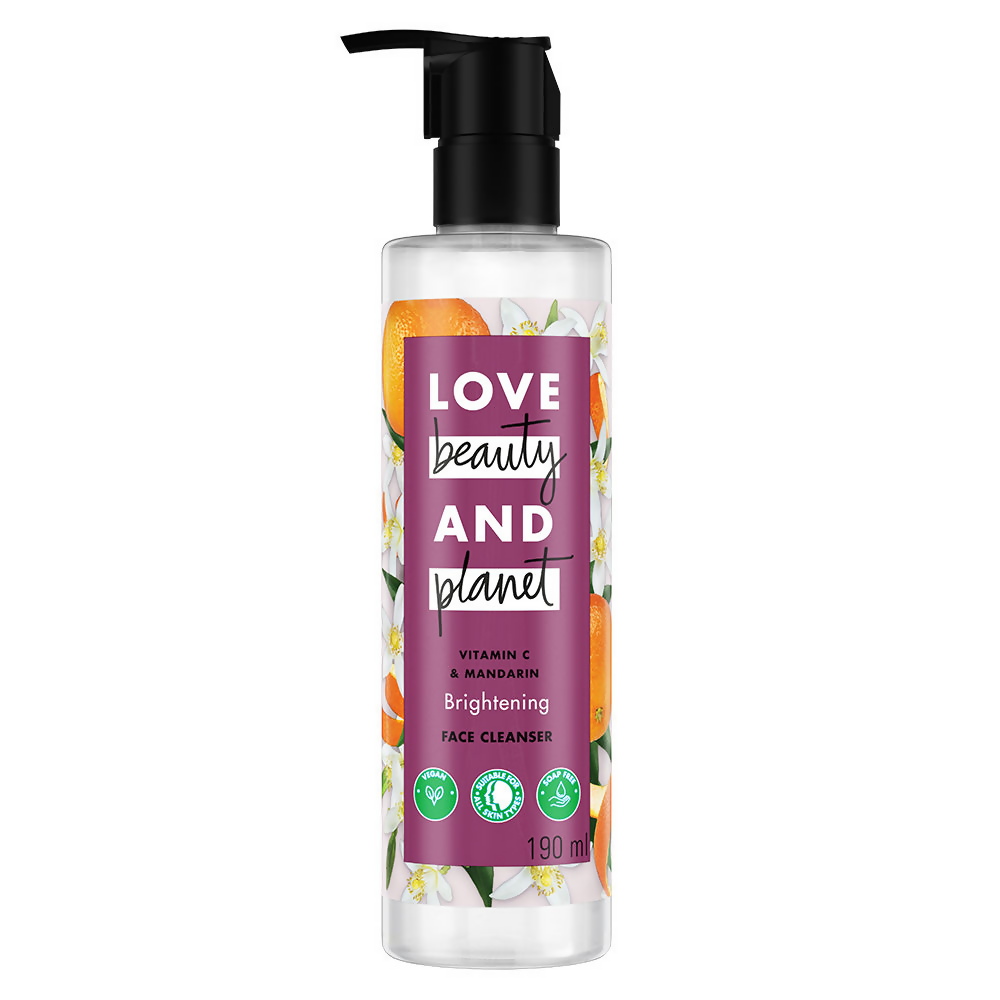 Bottle of Love Beauty and Planet face cleanser on a white background