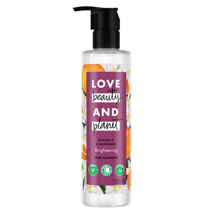 Bottle of Love Beauty and Planet face cleanser on a white background
