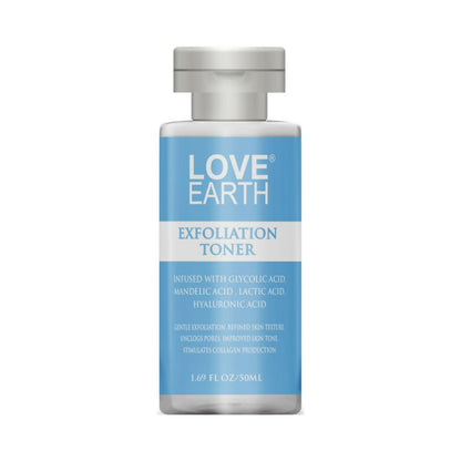 Love Earth Exfoliation Toner Infused With Glycolic Acid, Mandelic Acid, Lactic Acid, Hyaluronic Acid