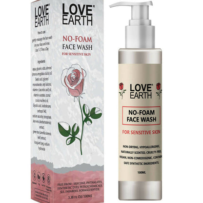 Love Earth no-foam face wash with packaging on a white background