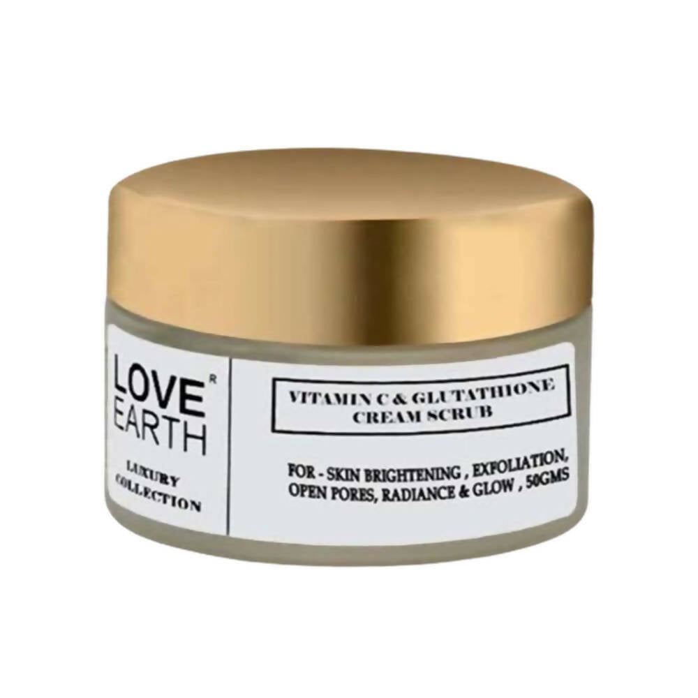 Jar of Love Earth Vitamin C & Glutathione Cream Scrub on a white background