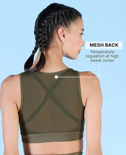 Kica Women High Impact & Full Coverage Mesh Sports Bra Olive