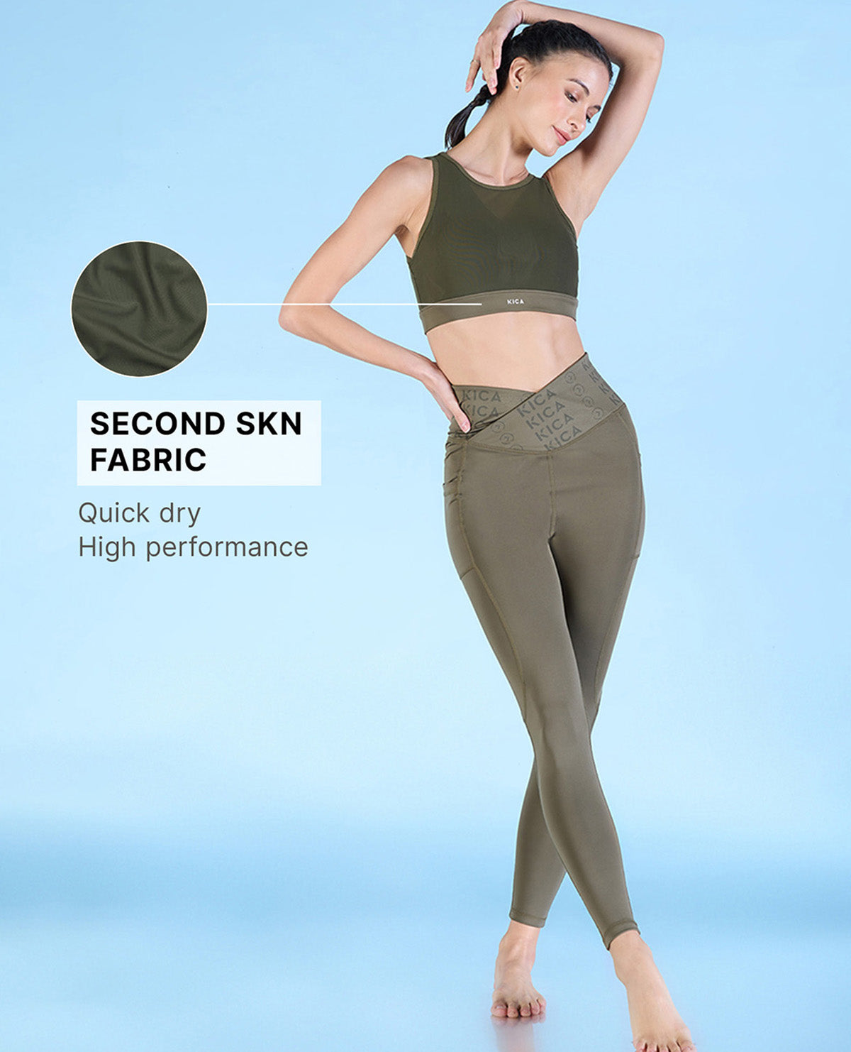 Kica Women High Impact & Full Coverage Mesh Sports Bra Olive