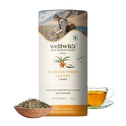 Wellwith Sea Buckthorn Raw Leaves Tea - Himalayan Herbal Leaf Tea