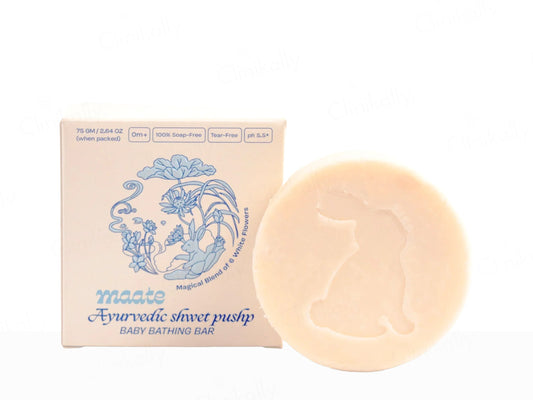 Moate Ayurvedic Sweet Pushpa baby bathing bar with packaging on a white background