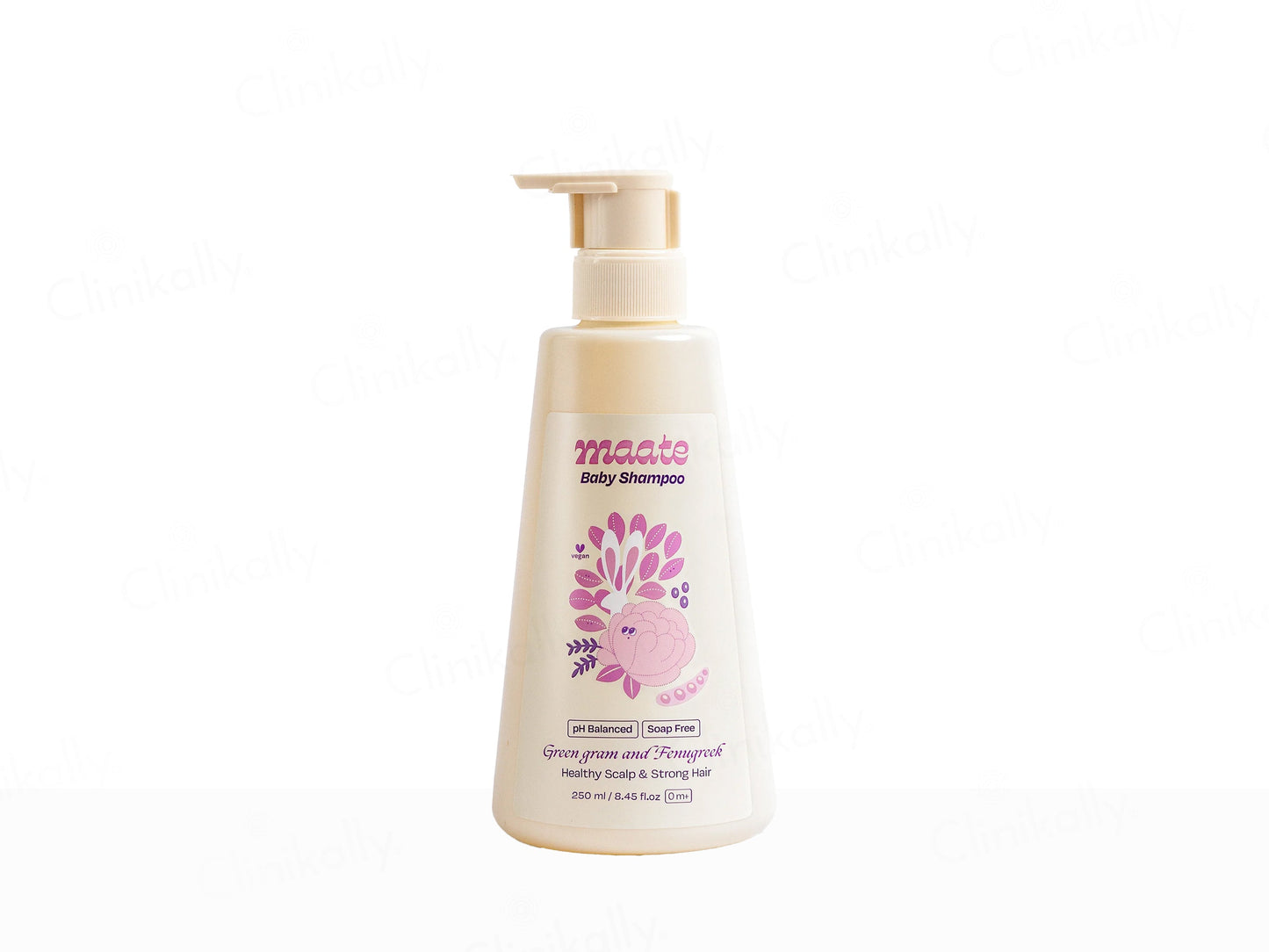 Baby shampoo bottle with floral design on a white background