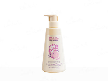 Baby shampoo bottle with floral design on a white background