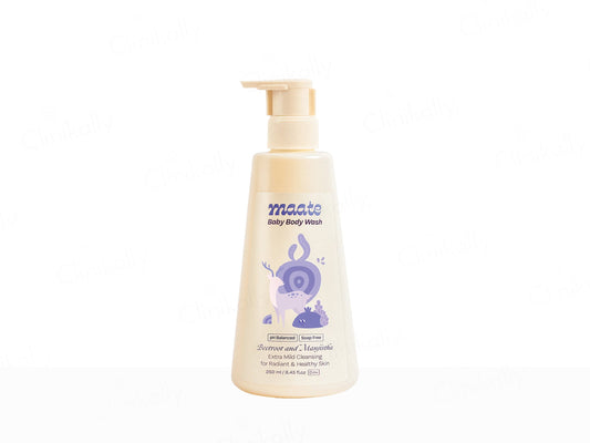 Baby body wash bottle with pump on a white background