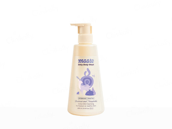 Baby body wash bottle with pump on a white background