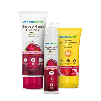 Three Mamaearth skincare products on a white background