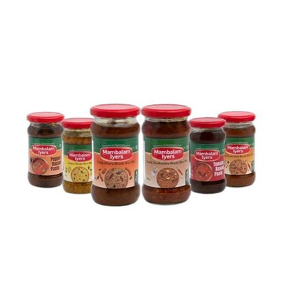 Set of Mambalam Iyers spice jars on a white background