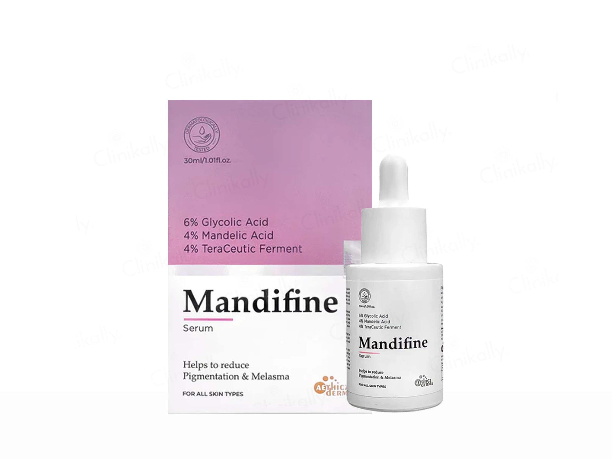 Mandifine serum packaging with dropper bottle on a white background