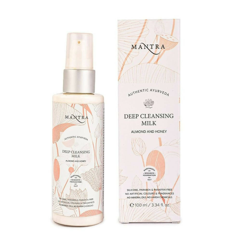 Mantra Deep Cleansing Milk bottle and packaging on a white background
