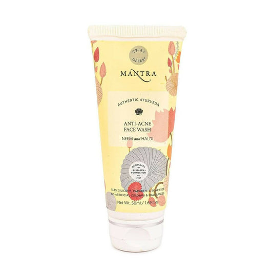 Mantra Anti-Acne Face Wash tube with floral design on a white background
