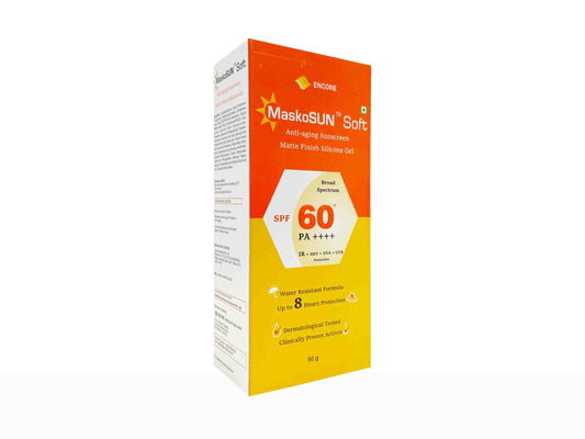 Box of MaskoSUN Soft sunscreen gel with SPF 60 on a white background