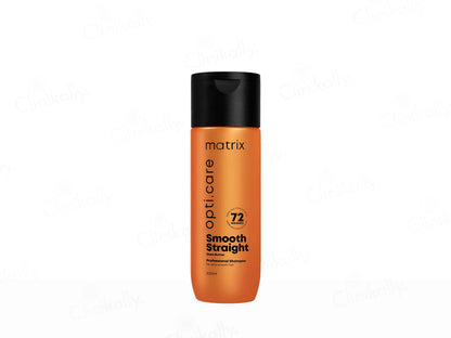 Orange shampoo bottle with black cap labeled 'matrix' on a white background