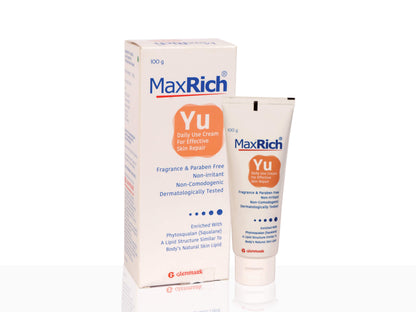 MaxRich Yu skin care product packaging on a white background